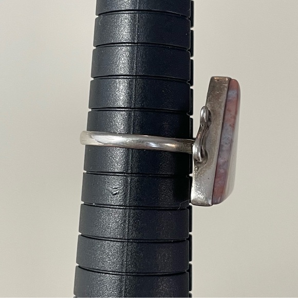 Vintage stamped sterling silver & polished stone triangle ring sz 7-7.25 - Picture 13 of 16